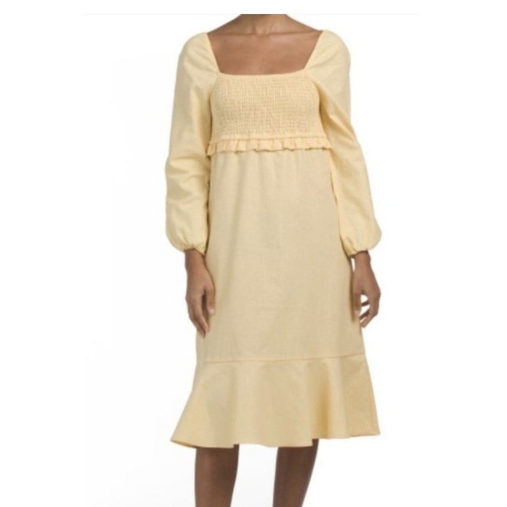 7 For All Mankind Yellow Smocked Ruffled Sundress